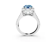 Round Petal Frame Floral Halo Engagement Ring Setting for a Fancy Blue Lab-Grown Diamond | Pavé Split Shank | White Gold