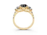 Round Three Stone Engagement Ring Setting for a Black Center | Accented Shoulders | Yellow Gold