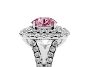Round Halo Split Shank Engagement Ring Setting for a Fancy Pink Lab-Grown Diamond | Pavé Strands | White Gold