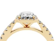 Emerald Cut Halo Pavé Engagement Ring Setting | Single Row Shoulders | Yellow Gold