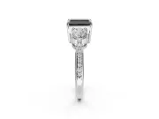 Fancy Black Radiant Cut Lab-Grown Diamond Three-Stone Ring Set in Sterling Silver with Channel-Set Band and Prong Setting