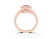 Fancy Pink Cushion Cut Diamond Halo Ring Set in Rose gold with Pavé Band and Milgrain-Edged Prongs