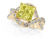 Fancy Yellow Princess Cut Diamond Solitaire Twist Band Pavé Engagement Ring Set in Yellow gold