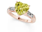 Heart-Shaped Three Stone Engagement Ring Setting for a Fancy Yellow Lab-Grown Diamond | Tapered Baguettes | Rose Gold