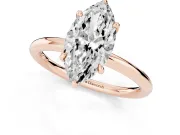 Marquise Hidden Halo Engagement Ring Setting | Thin Plain Band | Rose Gold