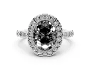 Fancy Black Oval Cut Diamond Halo Ring Set in Platinum with Pavé Shank and Prong Setting