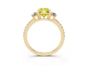Cushion Cut Three Stone Engagement Ring Setting for a Fancy Yellow Lab-Grown Diamond | Pave Shoulders | Yellow Gold