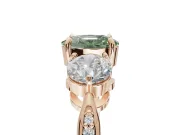 Cushion Cut Three Stone Engagement Ring Setting for a Fancy Green Lab-Grown Diamond | Tapered Pave Band | Rose Gold