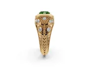 Fancy Green Princess Cut Diamond Bezel Ring Set in Yellow gold with Milgrain Accent Band