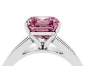 Fancy Pink Asscher Cut Diamond Solitaire Ring Set in Silver with Channel-Set Band and Prong Setting