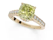 Cushion Cut Pavé Engagement Ring Setting for a Fancy Yellow Lab-Grown Diamond | Crossover Gallery | Yellow Gold