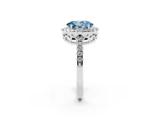 Fancy Blue Oval Cut Diamond Pavé Band Halo Engagement Ring Set in Silver with Prong Setting