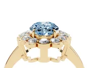 Oval Scalloped Cluster Halo Engagement Ring Setting for a Fancy Blue Lab-Grown Diamond | Plain Band | Yellow Gold