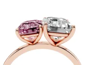Fancy Pink Emerald Cut and Emerald Cut Toi Moi Ring Set in Rose gold with Prong Setting