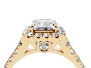 Emerald Cut Halo Engagement Ring Setting | Shared Prong Shoulders | Yellow Gold