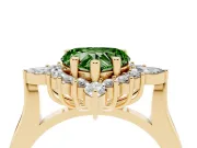 Fancy Green Heart Cut Diamond Cluster Halo Ring Set in Yellow gold with Marquise and Round Accents