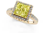 Princess Cut Halo Engagement Ring Setting for a Fancy Yellow Lab-Grown Diamond | Single Row Pavé Band | Yellow Gold