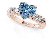Heart-Shaped Five Stone Engagement Ring Setting for a Fancy Blue Lab-Grown Diamond | Rose Gold