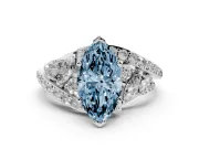 Fancy Blue Marquise Cut Diamond Halo Ring Set in Platinum with Marquise and Pavé Band in Prong Setting