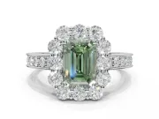 Emerald Cut Vintage Halo Engagement Ring Setting for a Fancy Green Lab-Grown Diamond | White Gold