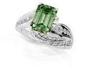 Emerald Cut Bypass Hidden Halo Engagement Ring Setting for a Fancy Green Lab-Grown Diamond | Graduated Pavé | White Gold