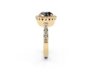 Round Milgrain Halo Engagement Ring Setting for a Black Center | Pavé Shoulders | Yellow Gold