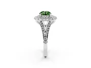 Round Halo Split Shank Engagement Ring Setting for a Fancy Green Lab-Grown Diamond | Pavé Strands | Sterling Silver