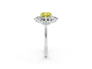Fancy Yellow Cushion Cut Diamond Cluster Halo Ring Set in Silver with Solitaire Band and Prong Setting