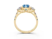 Cushion Cut Three Stone Engagement Ring Setting for a Fancy Blue Lab-Grown Diamond | Accented Shoulders | Yellow Gold