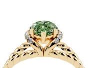 Fancy Green Marquise Cut Diamond Halo Ring Set in Yellow gold with Twisted Band and Prong Setting