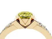 Emerald Cut Half Bezel Engagement Ring Setting for a Fancy Yellow Lab-Grown Diamond | Channel Band | Yellow Gold