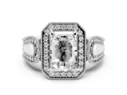 Emerald Cut Milgrain Halo Engagement Ring Setting | Open Loop Shoulders | Sterling Silver