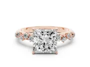 Princess Cut Diamond Cluster Solitaire Ring Set in Rose gold with Prong Setting