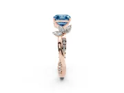 Fancy Blue Asscher Cut Diamond Floral Vine Solitaire Engagement Ring Set in Rose gold with Marquise Leaves