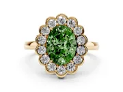 Oval Scalloped Cluster Halo Engagement Ring Setting for a Fancy Green Lab-Grown Diamond | Plain Band | Yellow Gold
