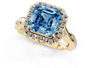 Asscher Cut Twist Halo Engagement Ring Setting for a Fancy Blue Lab-Grown Diamond | Yellow Gold