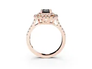 Emerald Cut Double Halo Engagement Ring Setting for a Black Center | Pavé Shoulders | Rose Gold