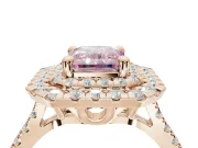 Fancy Pink Radiant Cut Lab-Grown Diamond Double Halo Statement Ring Set in Rose Gold with Pavé Band