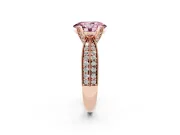 Fancy Pink Oval Cut Diamond Solitaire Ring Set in Rose gold with Milgrain Double Row Round Pavé Band