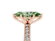 Fancy Green Marquise Cut Diamond Solitaire Ring Set in Rose gold with Slim Pavé Band and Prong Setting