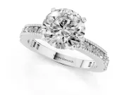 Round Vintage Pavé Solitaire Engagement Ring Setting | Milgrain Edges | White Gold