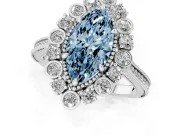 Fancy Blue Marquise Cut Diamond Halo Milgrain Pavé Ring Set in Platinum with Prong Setting