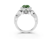 Fancy Green Round Cut Diamond Halo Ring Set in Silver with Milgrain Pavé Band and Prong Setting