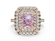 Radiant Cut Double Halo Engagement Ring Setting for a Fancy Pink Lab-Grown Diamond | Pave Shoulders | Rose Gold