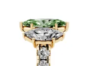 Marquise Three Stone Engagement Ring Setting for a Fancy Green Lab-Grown Diamond | Accented Shoulders | Yellow Gold