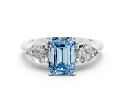 Emerald Cut 3-Stone Engagement Ring Setting for a Fancy Blue Lab-Grown Diamond | Sterling Silver
