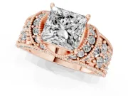 Princess Cut Vintage Milgrain Pave Engagement Ring Setting | Crescent Side Rows | Rose Gold