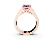 Fancy Pink Asscher Cut Diamond Solitaire Ring Set in Rose gold with Channel-Set Accent Stones and Prong Setting