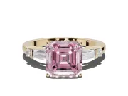 Asscher Cut Tapered Baguette Engagement Ring Setting for a Fancy Pink Lab-Grown Diamond | Bar Set Sides | Yellow Gold