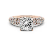 Cushion Cut Multi Row Pave Solitaire Engagement Ring Setting | Domed Shoulders | Rose Gold